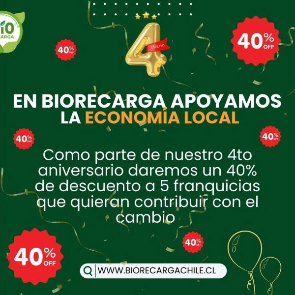 La franquicia Biorecarga celebra por todo lo alto su 4º aniversario, con un 40%  de descuento a los 5 próximos franquiciados.