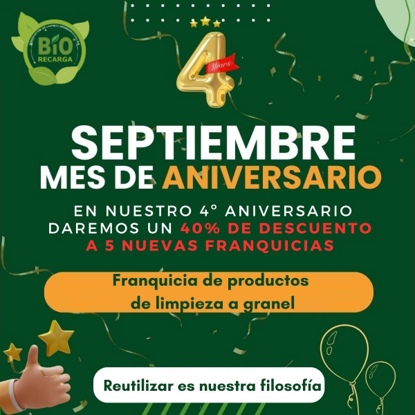 Septiembre el mes de la franquicia Biorecarga, consigue un 40% de descuento por su 4º aniversario.